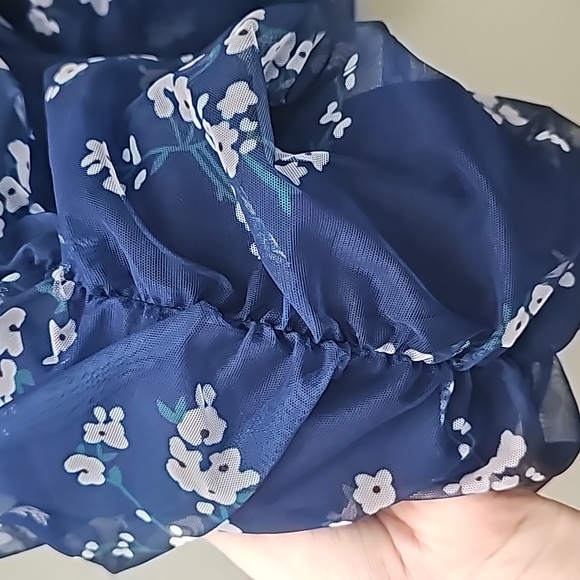 Fashion Navy Blue Floral Ruched Long Sleeve Dress - Picture 7 of 7